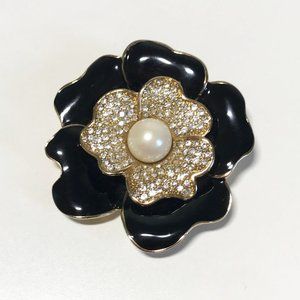 Carolee Pearl Enamel Flower Brooch Pin